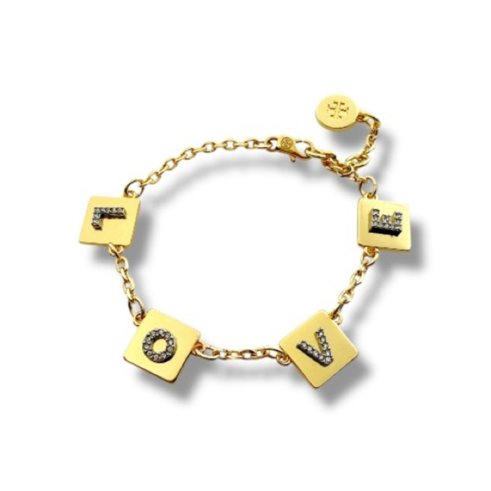 Tory Burch Gold Love Message Charm Bracelet